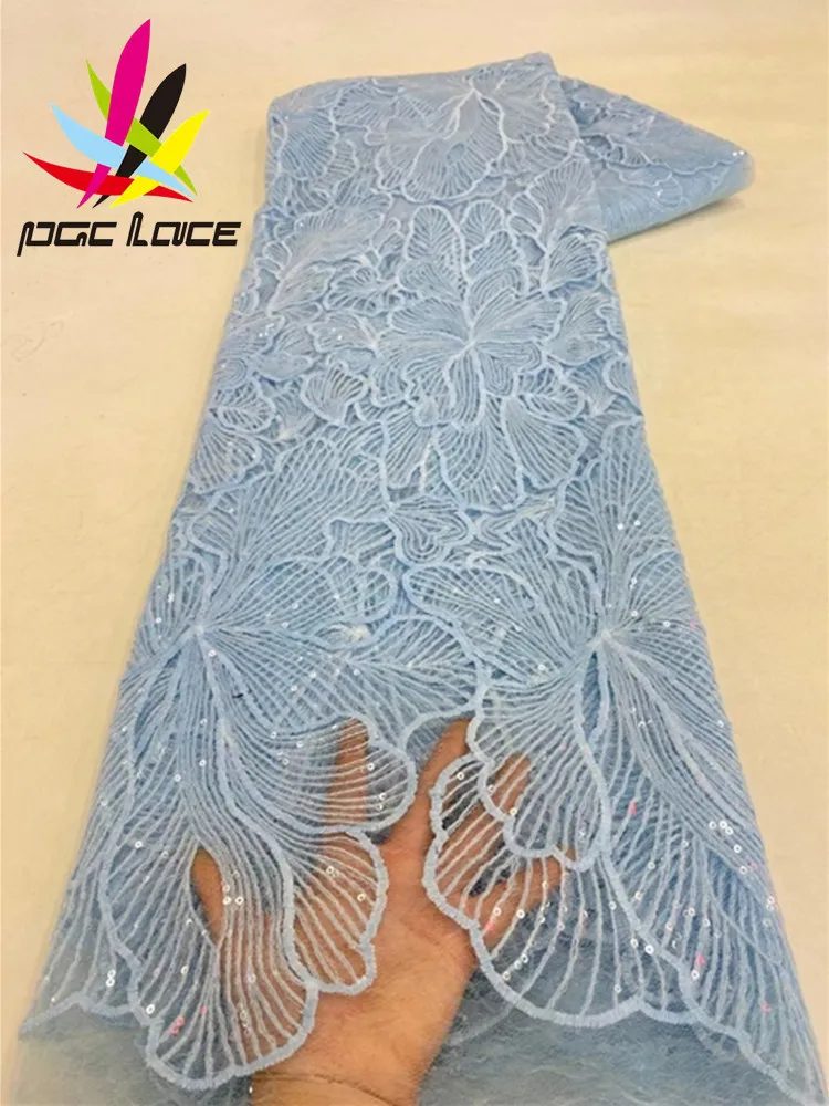 PGC  African Sequins Lace Fabric 2024 High quality French Nigerian Embroidery Net Fabrics For Wedding Dress Sewing LY2837
