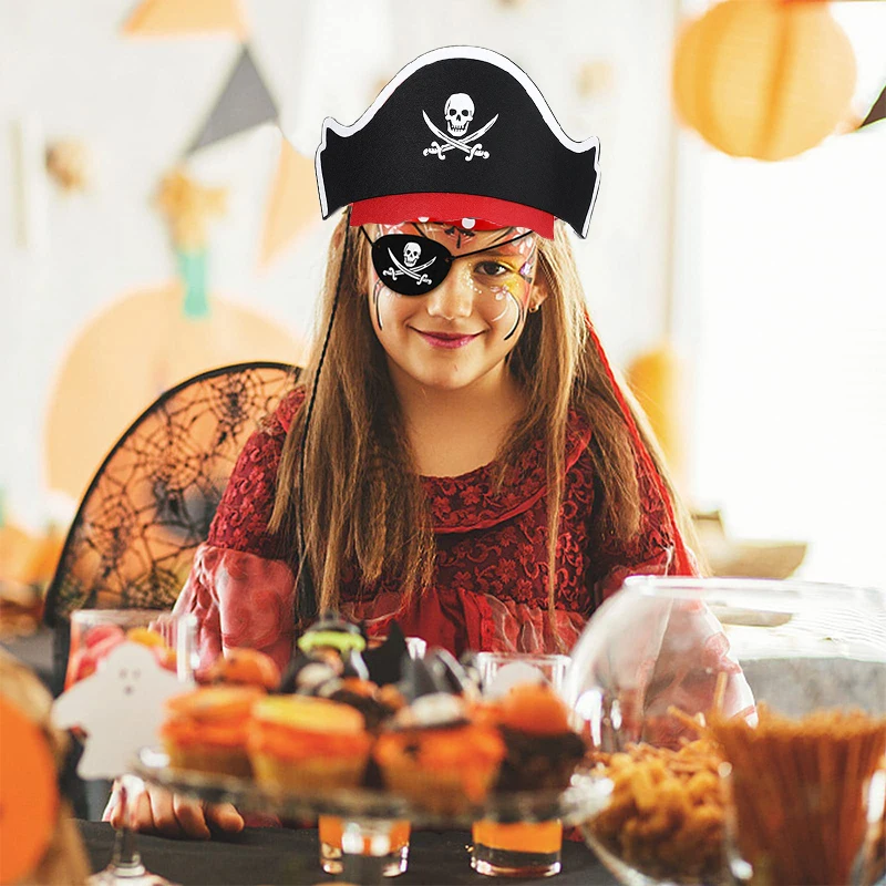 24–96 Stück Halloween-Kapitän, Piratenhut, Totenkopf-Aufdruck, Piraten-Partygeschenke für Kinder, Geburtstag, Halloween, Cosplay, Kind, Kinderkostüm