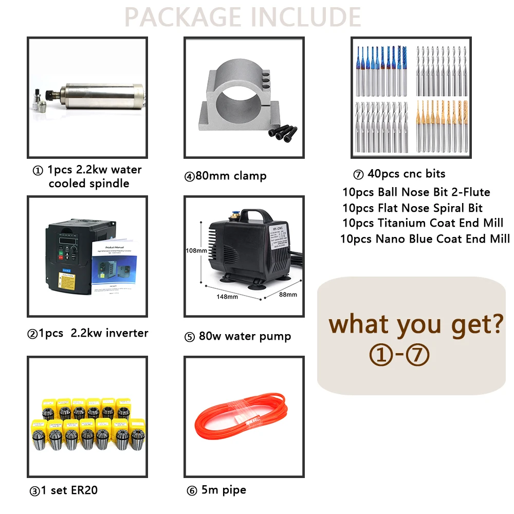 Imagem -06 - Water Cooled Spindle Kit Eixo de Refrigeração a Água Inversor 80 mm Spindle Bracket Bomba de Água 80w 40 Bits Cnc Er20