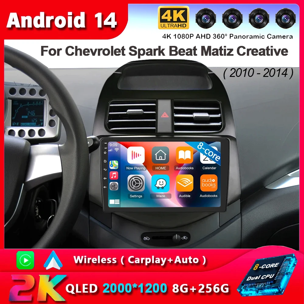 Android 14 arplay Car Radio For Chevrolet Spark Beat Matiz Creative 2010 2011 2012 2013 2014 Multimedia Player GPS 2din Stereo