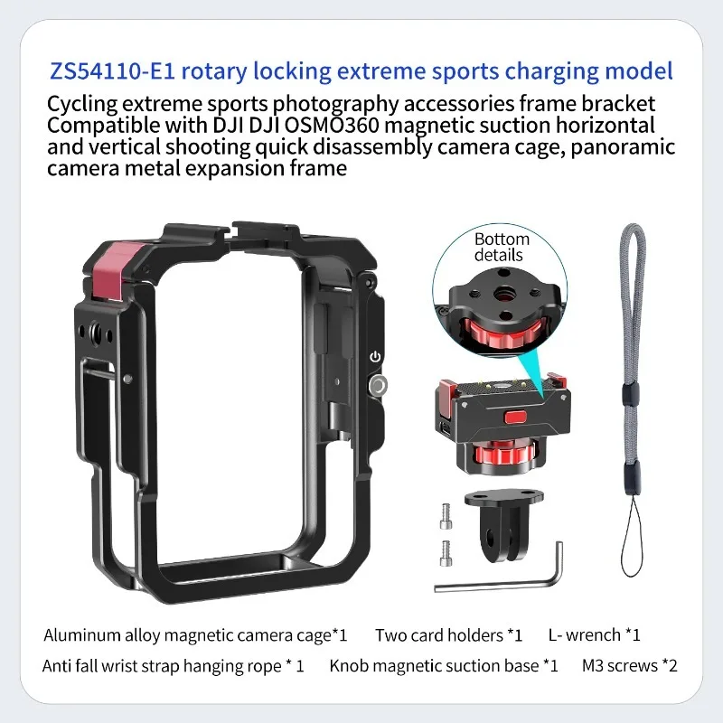 Para DJI Osmo 360: Marco Metálico Protector con Botón Lateral, Adaptador 1/4, Soporte de Zapata Fría, Soporte Magnético para Trípode y Cámara de Acción