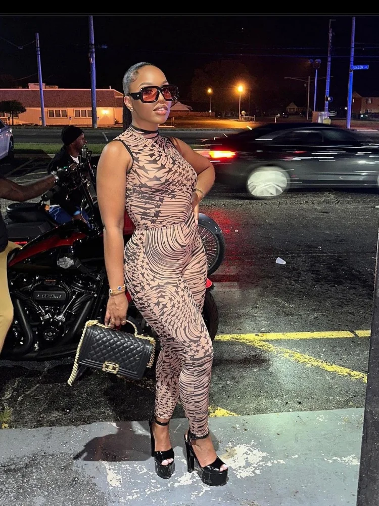 

Sister Star Jumpsuit Fashion Sexy Mesh Star Print Slim Fit Sleeveless Backless Nightclub Party Street Tight Long Jumpsuit Outfit
