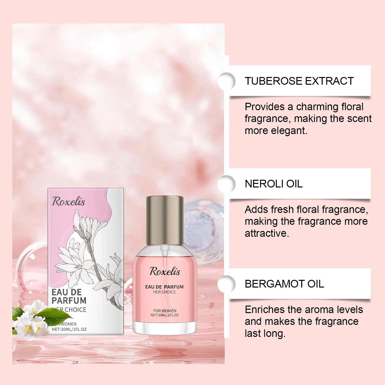 น้ําหอมผู้หญิง Tuberose Elegant กลิ่นหอมบางเบาธรรมชาติและสดชื่นกลิ่นหอมแบบพกพาทุกวัน Charm น้ําหอมระงับกลิ่นกายผู้หญิง