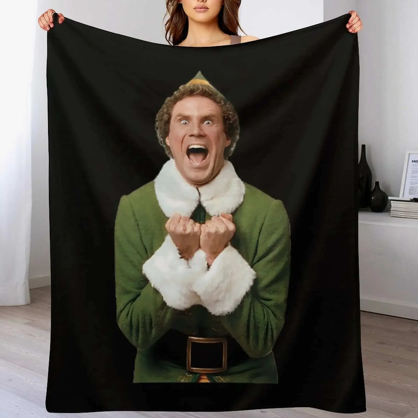 Excited Buddy the Elf Christmas Throw Blanket Easy Care Comfortable Blanket for Couch