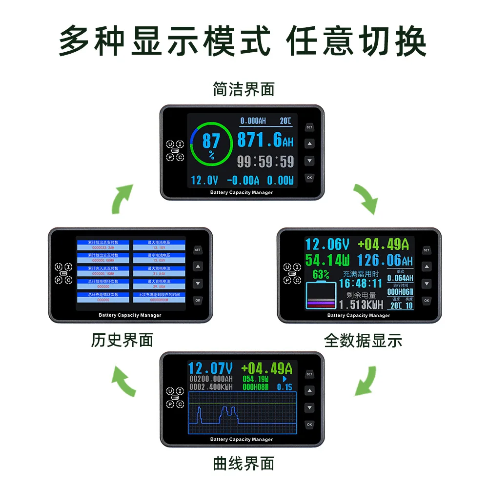 VA9110\ 3.5 inch color screen LCD digital display multi-function RV forklift battery high-precision power meter Coulomb meter