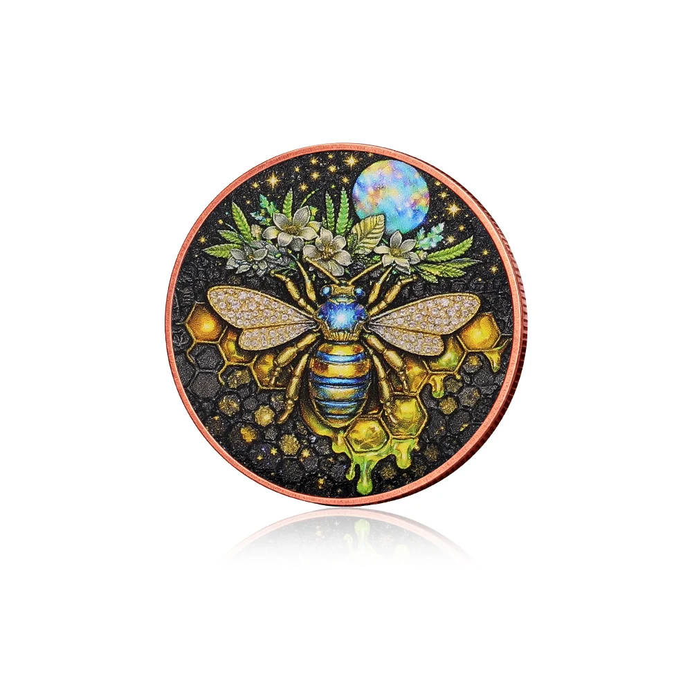 1 Oz .999 Fine Copper Coin with Exclusive Crown Bee Design Honeycomb Galaxy Starry Sky Pattern Collectible Coin for Gifting to F