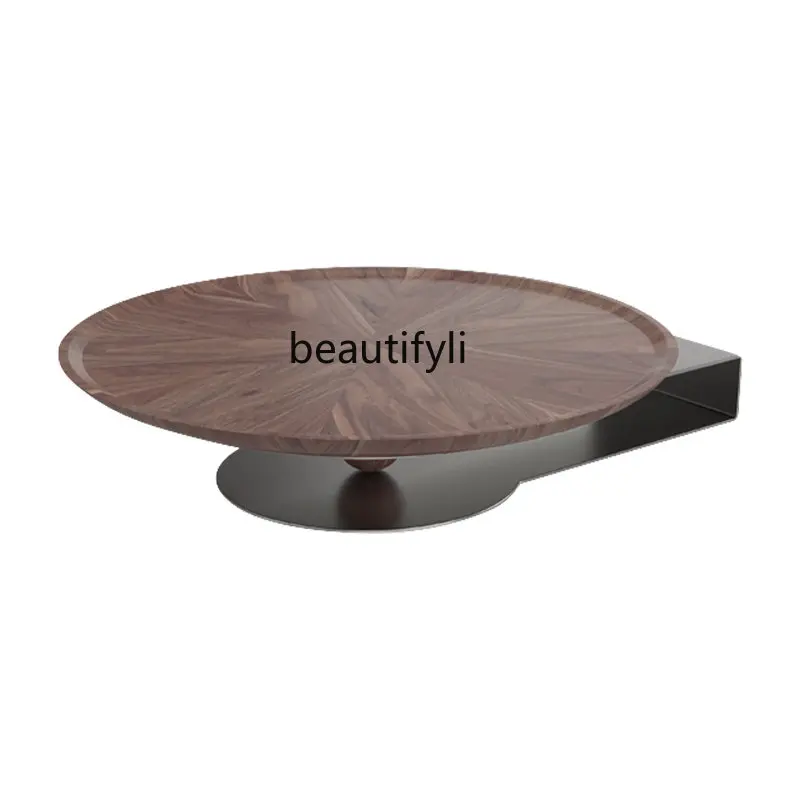 

zq Black Walnut round Tea Table Light Luxury Modern Solid Wood Tea Table Creative Small Apartment