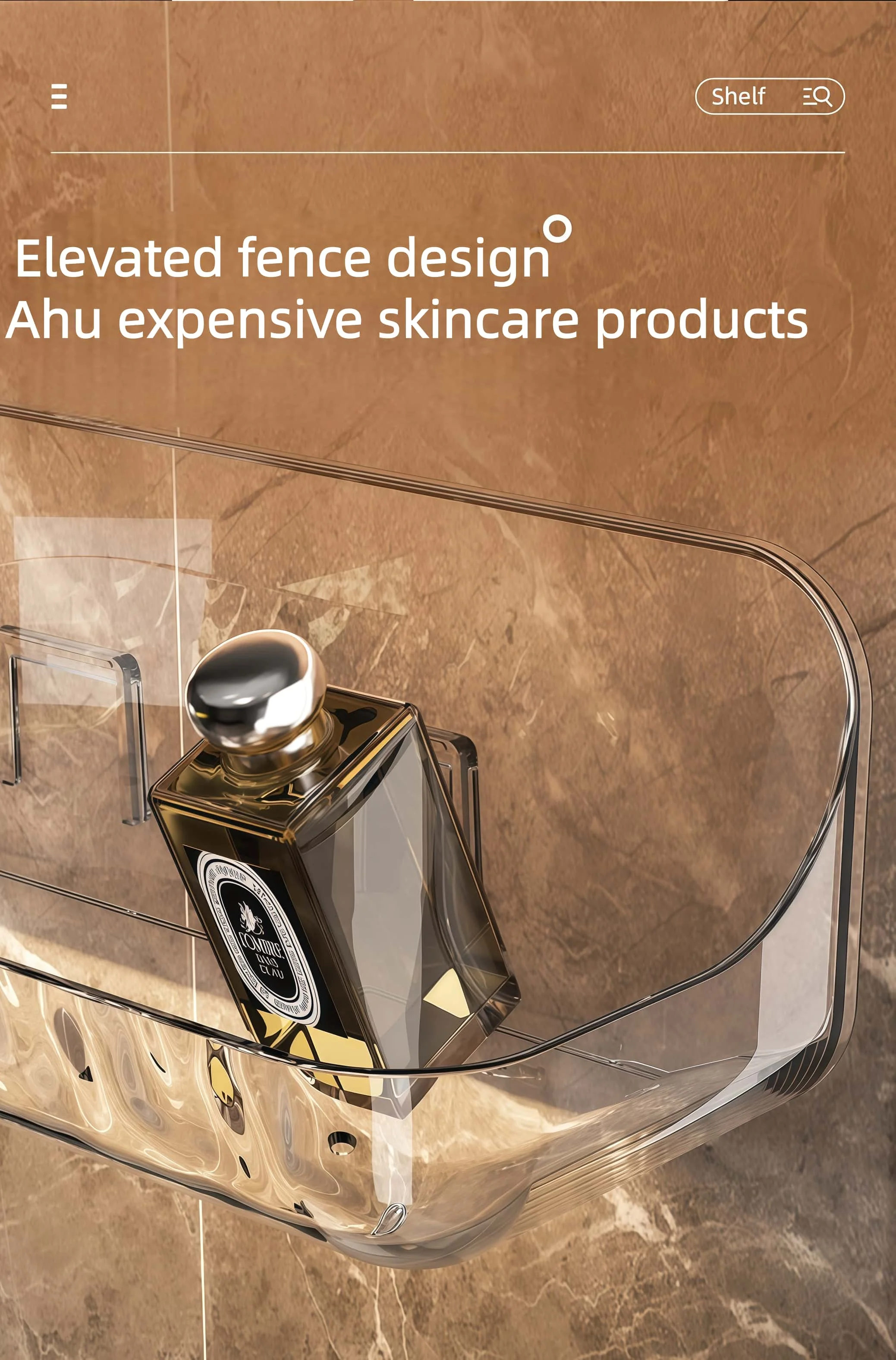 Badezimmer-Toilettenartikel-Regal, perforationsfrei, zur Wandmontage, für Hautpflegeprodukte, Wand-Kulturbeutel, transparente Aufbewahrungsbox – Detail 3