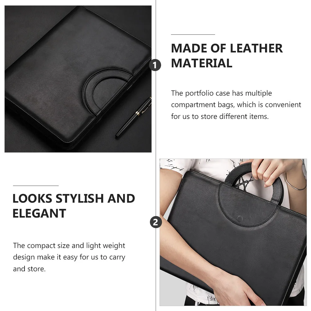 

Business Portfolio Folder PU Material Zipper Closure Office Supplies Travel Case Stylish Professional