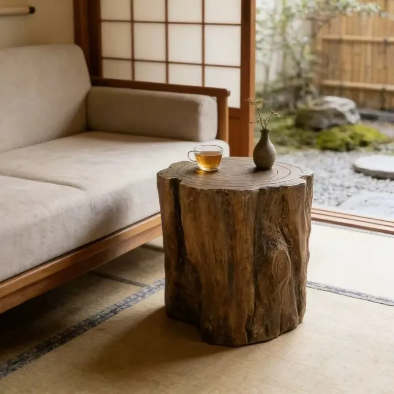 Imitation Wooden Pile Coffee Table Portable Stump Tea Table Luxury Balcony Side Tables for Living Room Modern Home Furniture