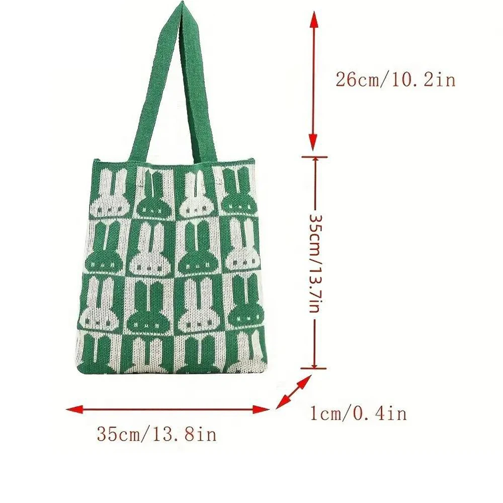 Knitted Shoulder Bag Women Casual Handbag Large Capacity Commute Bags Cute Rabbit Canva Tote University Student Bags