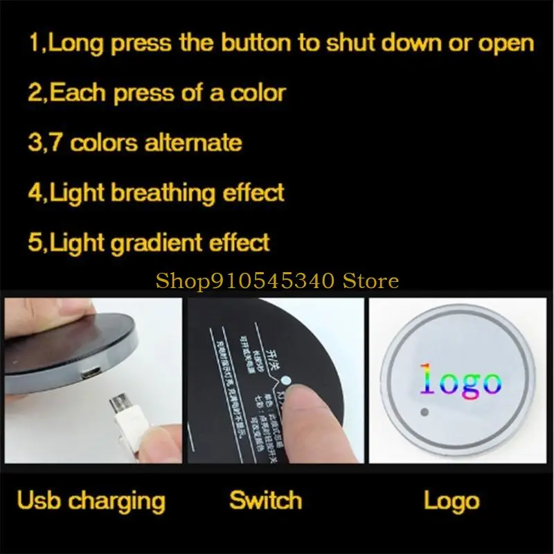 

U2JA Car Inner LED Drink 7 Color Luminous RGB Light Mat Practical Energy Saving Cup Holder Pad Decoration