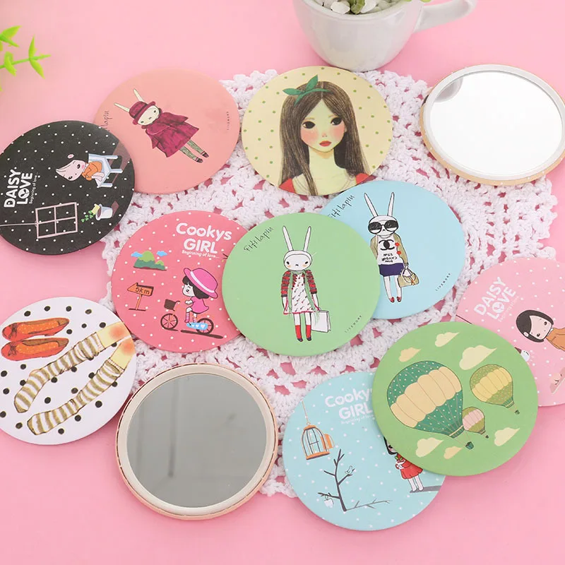 

5Pcs Makeup Mirror Cartoon Cosmetic Mirror / Sweet Women Makeup Pocket Mini Portable /Nice Party Christmas Gift