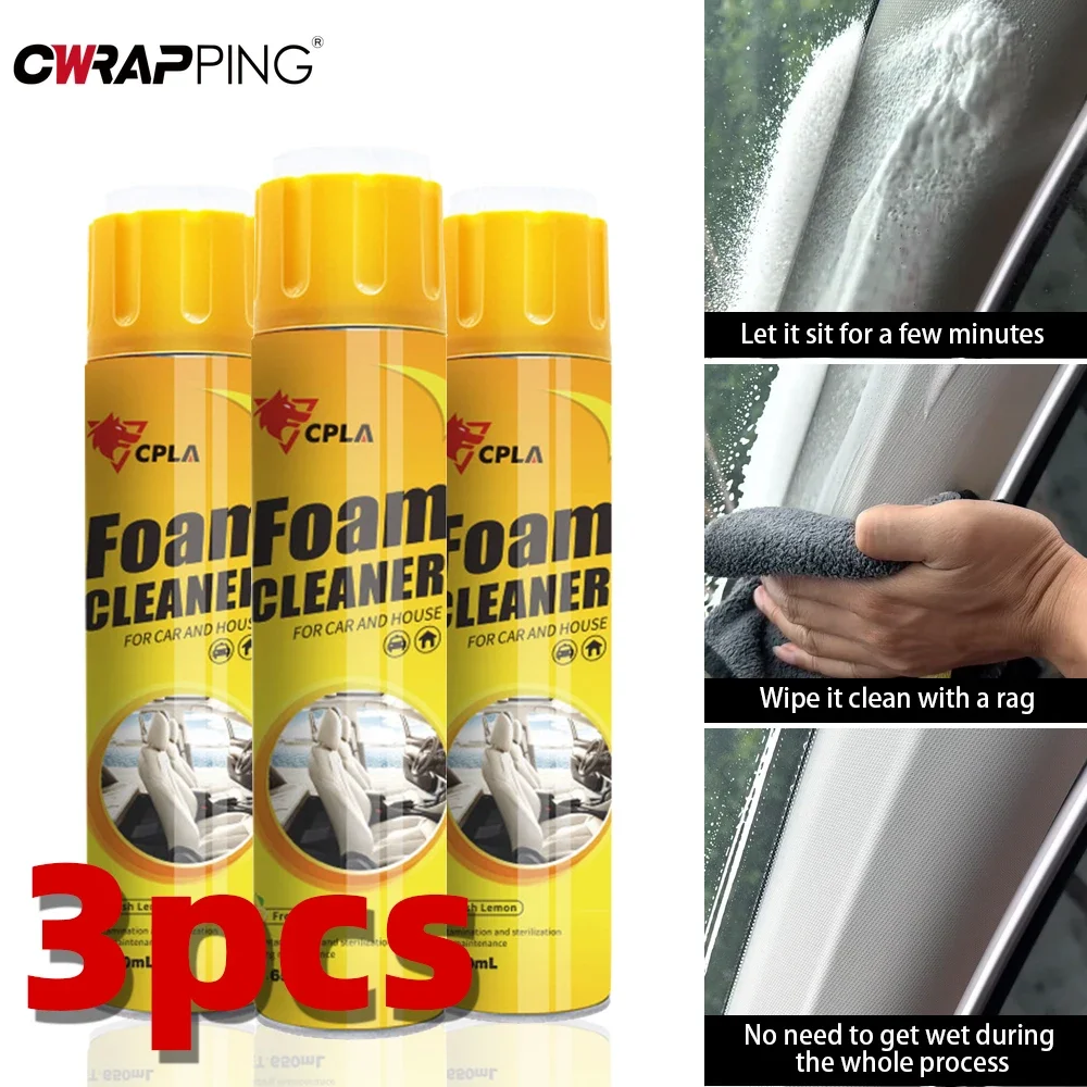 3PCS Car Seat Cleaner Multi-Purpose Foam Leather Cleaners Spray 650ml Car Interior Strong Decontamination Ceiling Seat Clean