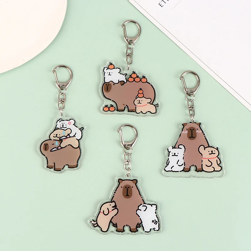 Cute Capybara Acrylic Keychain Schoolbag Ornaments Cartoon Keychain Pendant Charm Keyring Gift