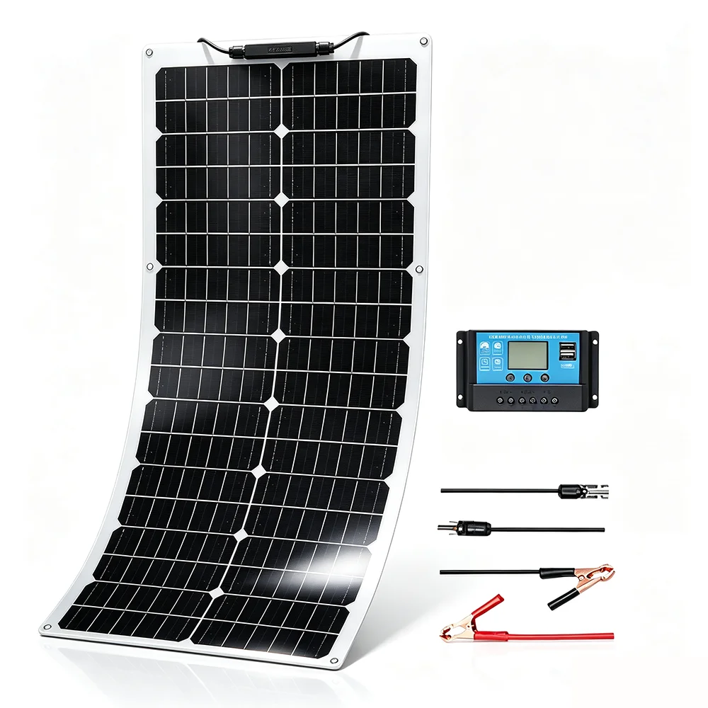 50W 80W 90W 100W 105W 120W 150W Flexible Solar Panel Kit, 12V Off-Grid Solar Charger with Solar Charge Controller & Cables