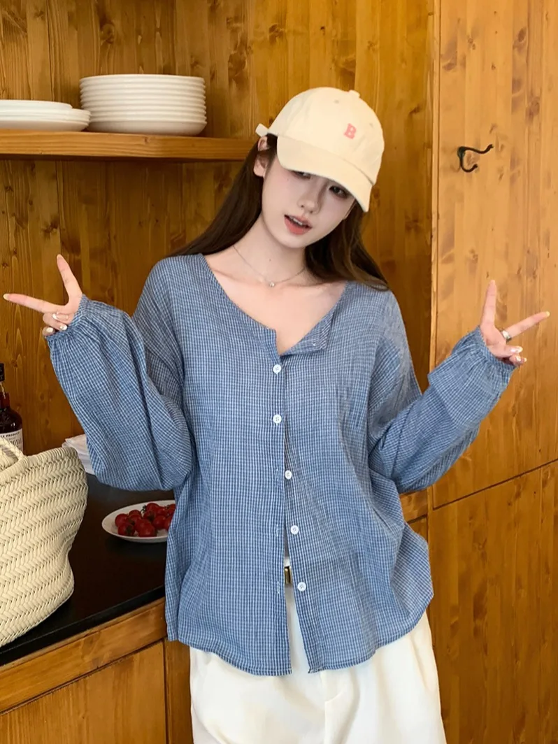 Comfortable Sun Protection Women's Cotton Linen Shirt Thin Striped Korean Style Outerwear Cardigan Spring Summer Casual Wear