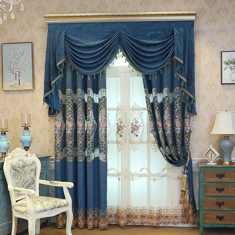 European Hollow Water Soluble Embroidered Chenille Curtains for Living Dining Room BedroomNordic Villa Blackout