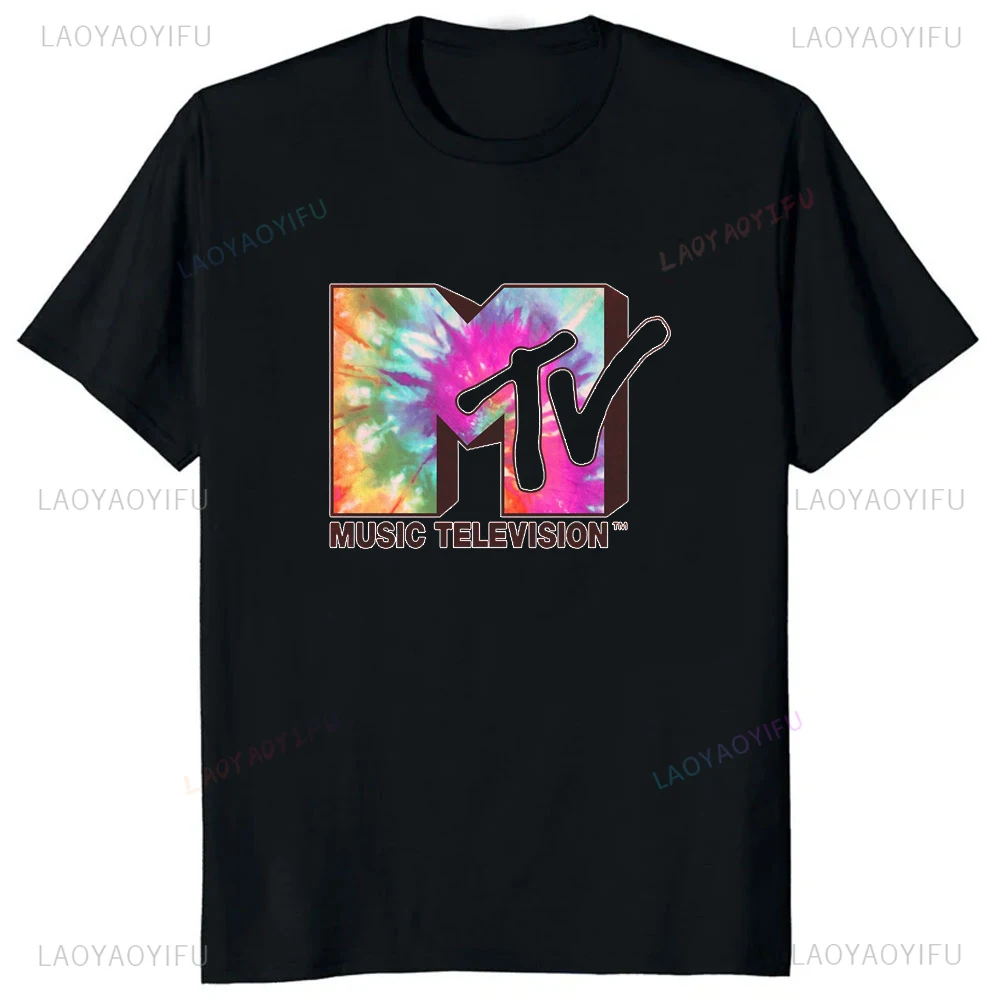 Homens e mulheres clássico MTV logotipo impresso t-shirt, moda casual, streetwear camiseta, confortável, respirável, streetwear, gráfico impresso, MTV