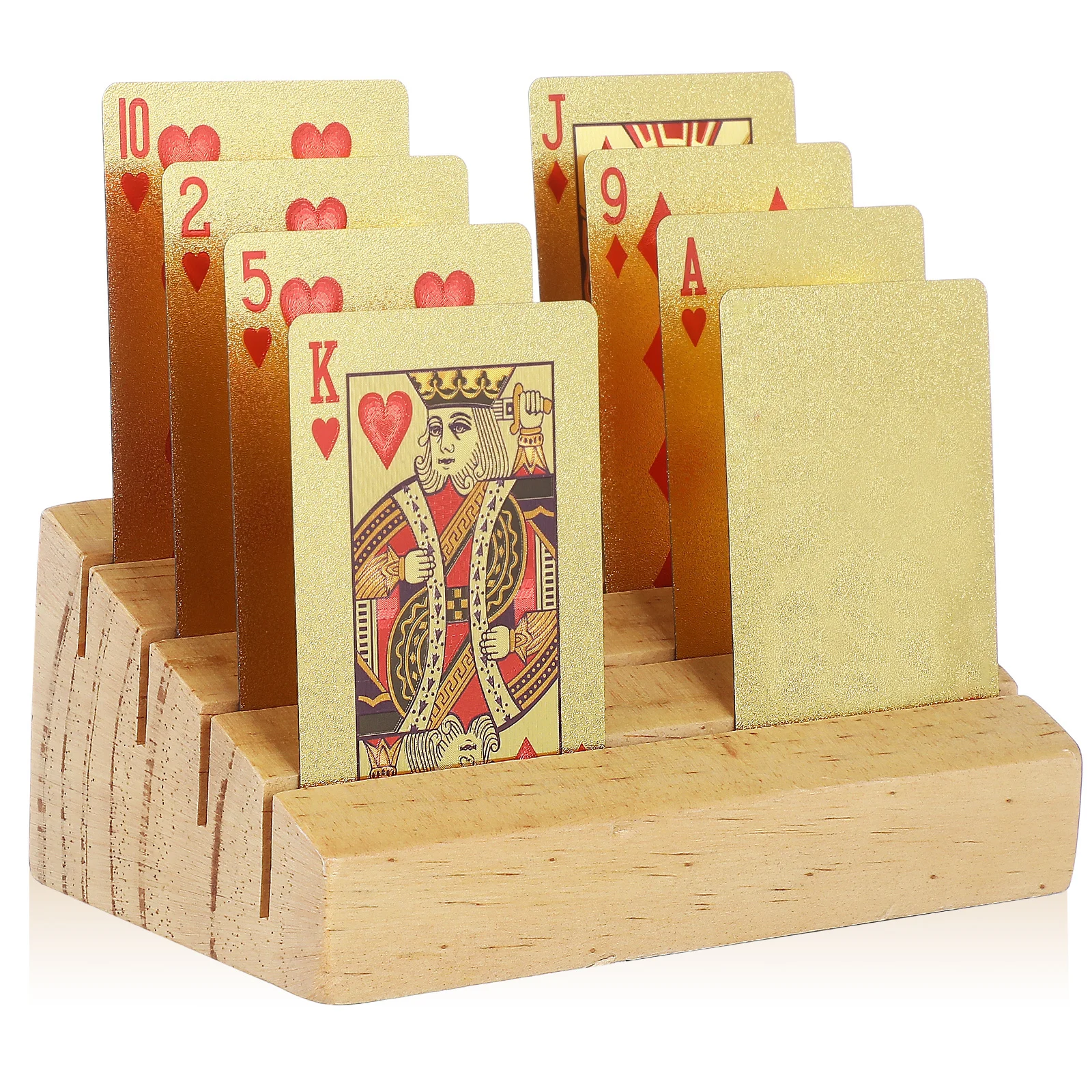

Playing Card Holder Wooden Base with Angled Slots Secure Grip for Bridge and Card Games Comfortable Tray