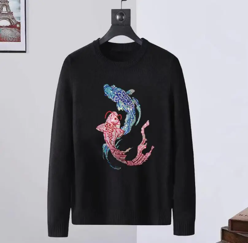 

Streetwear Men Rhinestone Sweaters Men Smile Sweater Winter Hip Hop Sweatshirts Fashion