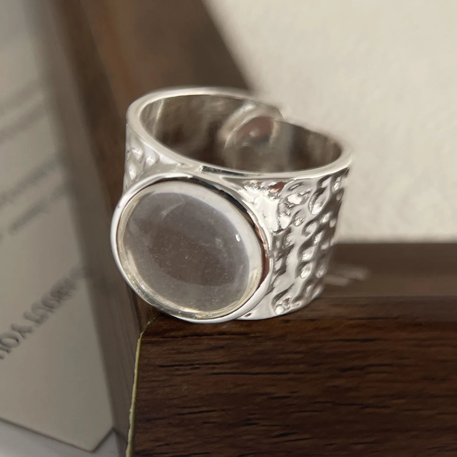 خواتم من الفضة الإسترليني عيار 925 للنساء والرجال خاتم مفتوح بحجر كبير عتيق واسع كهدية لحفلات أعياد الميلاد