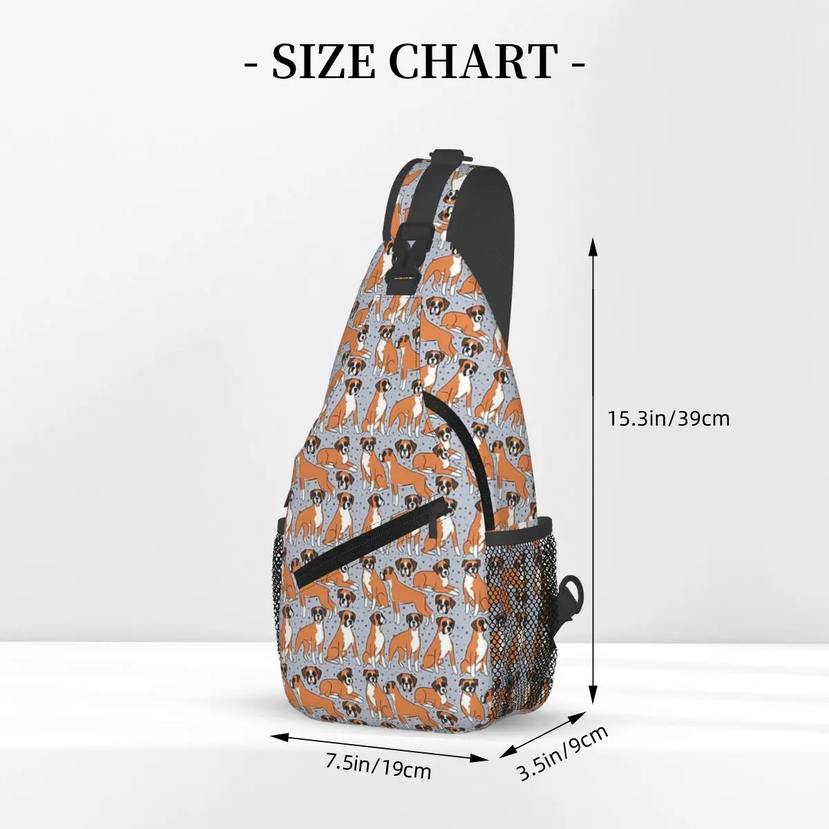 Boxer Dog Illustration Pattern Chest Bag Men Sling Crossbody Backpack Chest Bag Traveling Hiking Daypack Shoulder Bag