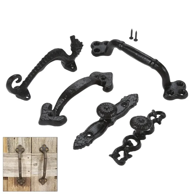 Iron Pull Heavy Duty Antique Door Knobs Handle w/screw Hollow/Solid/Sea Horse/Flower/Heart Vintage Bathroom Kitchen Furniture