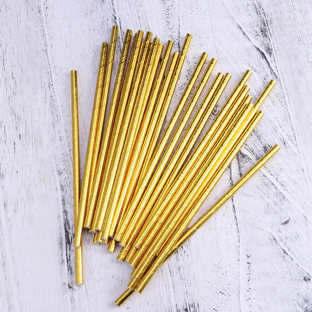 100Pcs Gold Cocktail Straw Paper Smoothie Straw For Wedding Decor Disposable Foil Stamping Eco-friendly Biodegradable