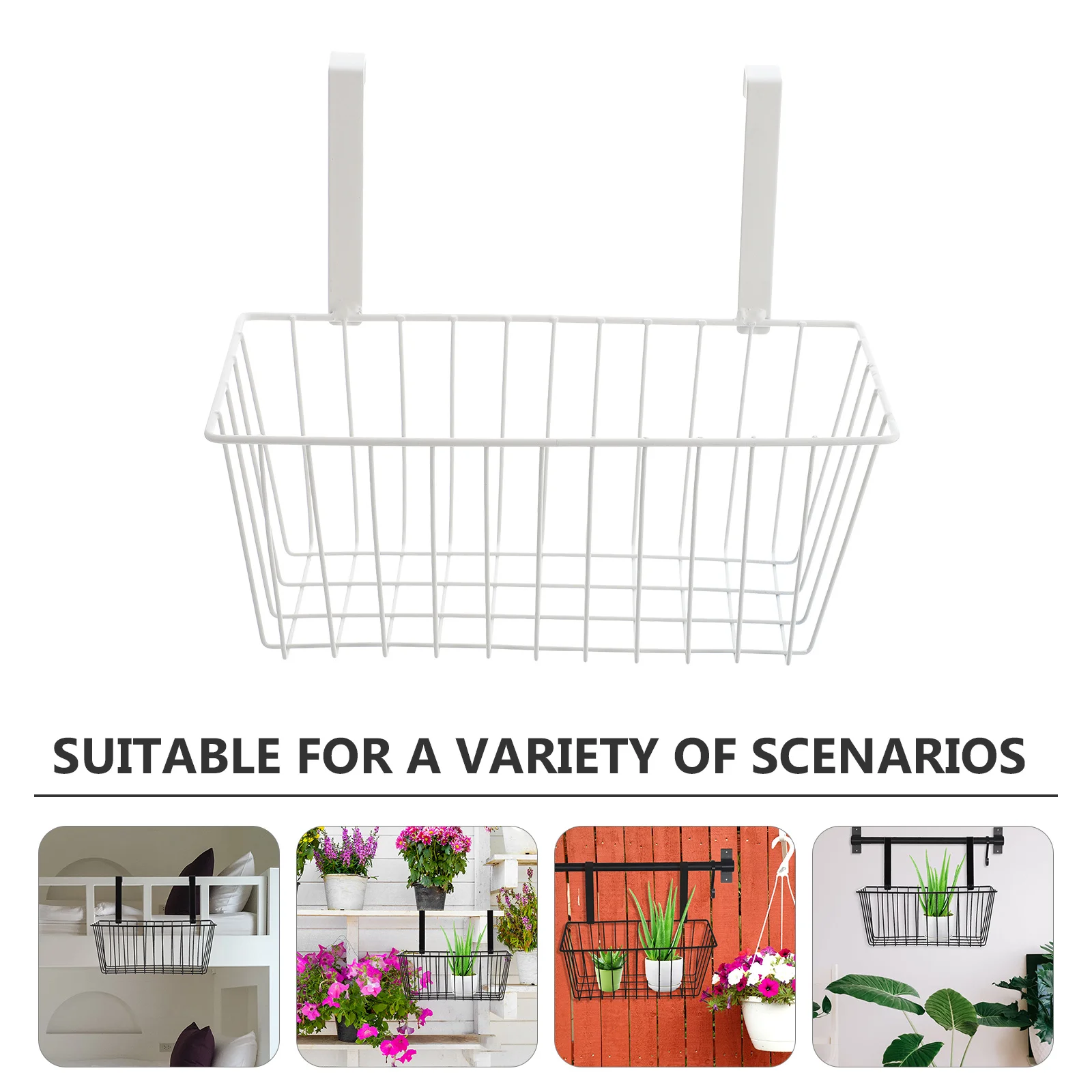 

Multifunctional Hanging Storage Basket White Iron Art Flower Pot Holder For Balcony Garden Fence Plant Organizer Hanging Baskets