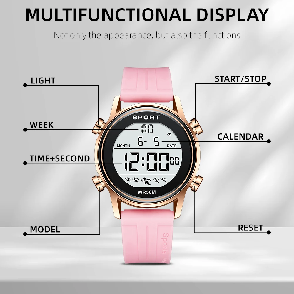 Sunlifex Men Outdoor Sports Multifunctional Waterproof Large Screen Display Luminous LED Digital For Men Fashion Silicon Watch