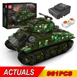 MOULD KING 20024 Military US Sherman M4 Tank Building Blocks Technical Remote Control WW2 Tank Model Toys For Kids Boys Gifts
