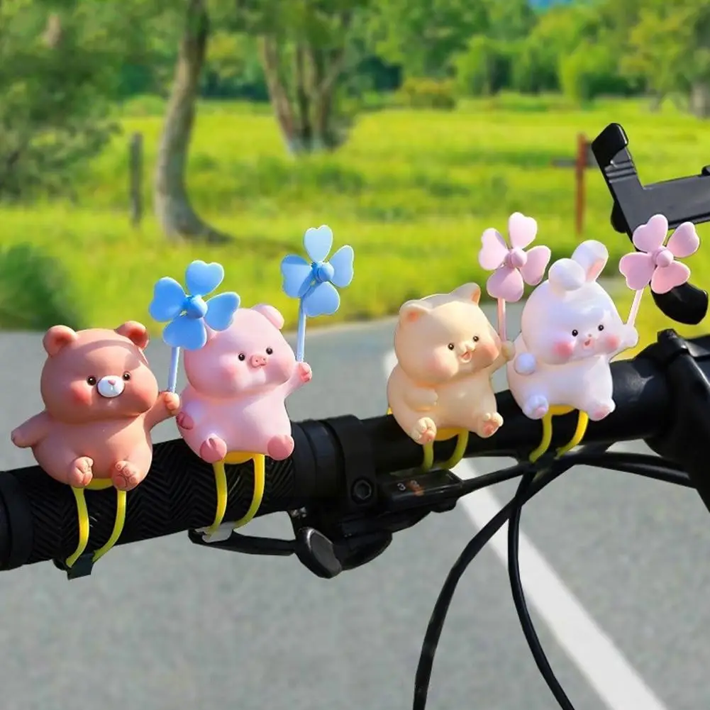 Wind Broken Rubber Bicycle Cute Little Pink Pig Propeller Decoration Wind-breaking Motor Riding Rabbit Helmet Bike Road Cyc Y3A7