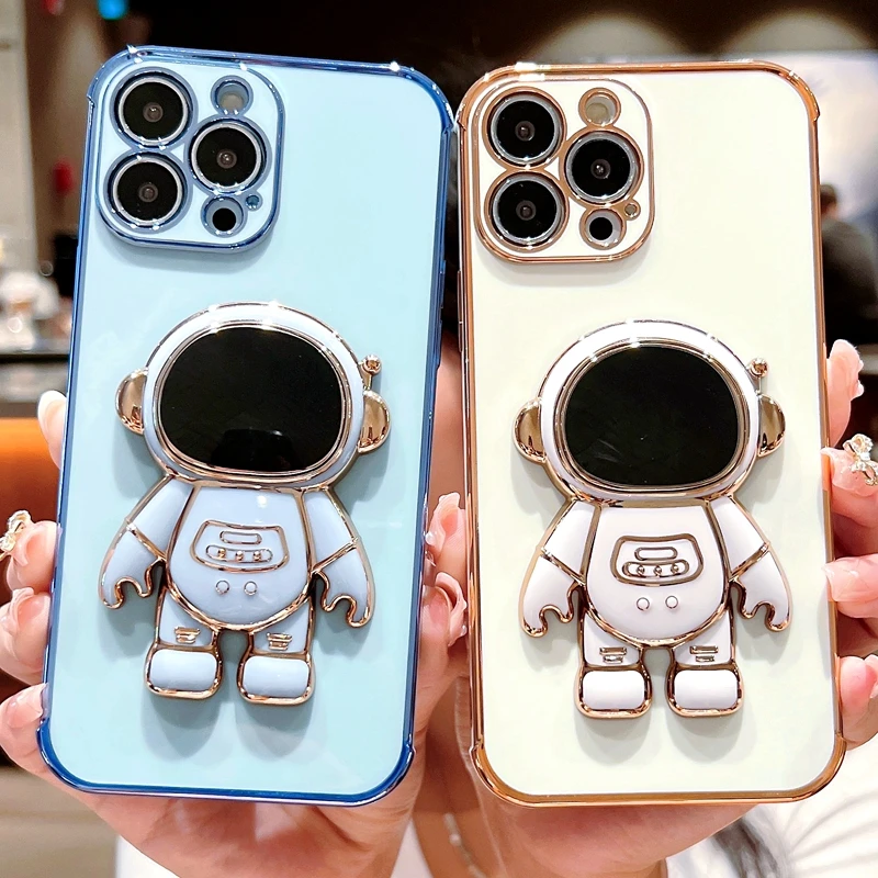 Luxury Astronaut Phone Case For iPhone 11 12 13 Pro Max XS X XR 7 8 Plus SE 2020 22 Mini Kickstand Bumper Back Cover