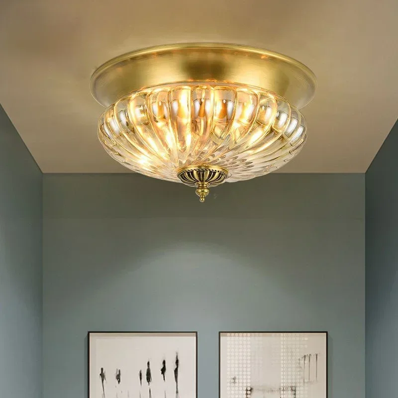 D30cm H17cm Crystal Ceiling Light Lustre Electroplated Brass Lights Bedroom Loft Lamp Europe Retro Copper Design