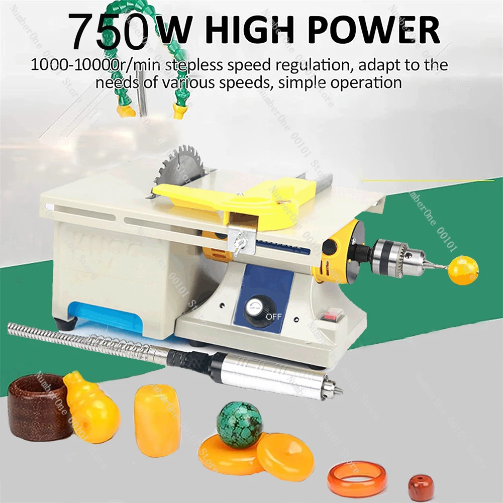 220V/750W Jewelry Stone Polishing Machine, Water Cooling Gem Polishing Saw Kit for DIY Gem Metal Woodworking