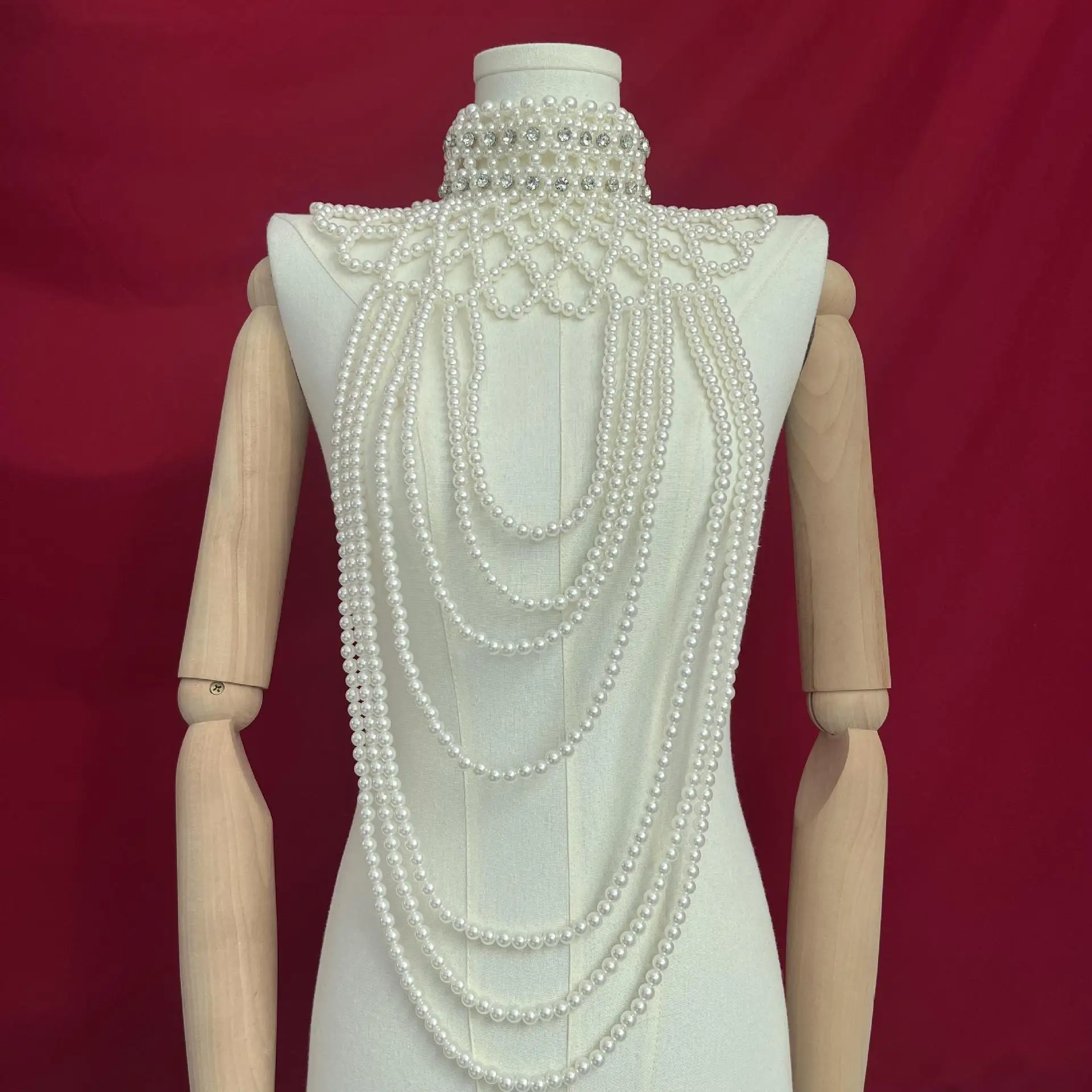 2023Pearl dress chain Heavy drill body chain cape