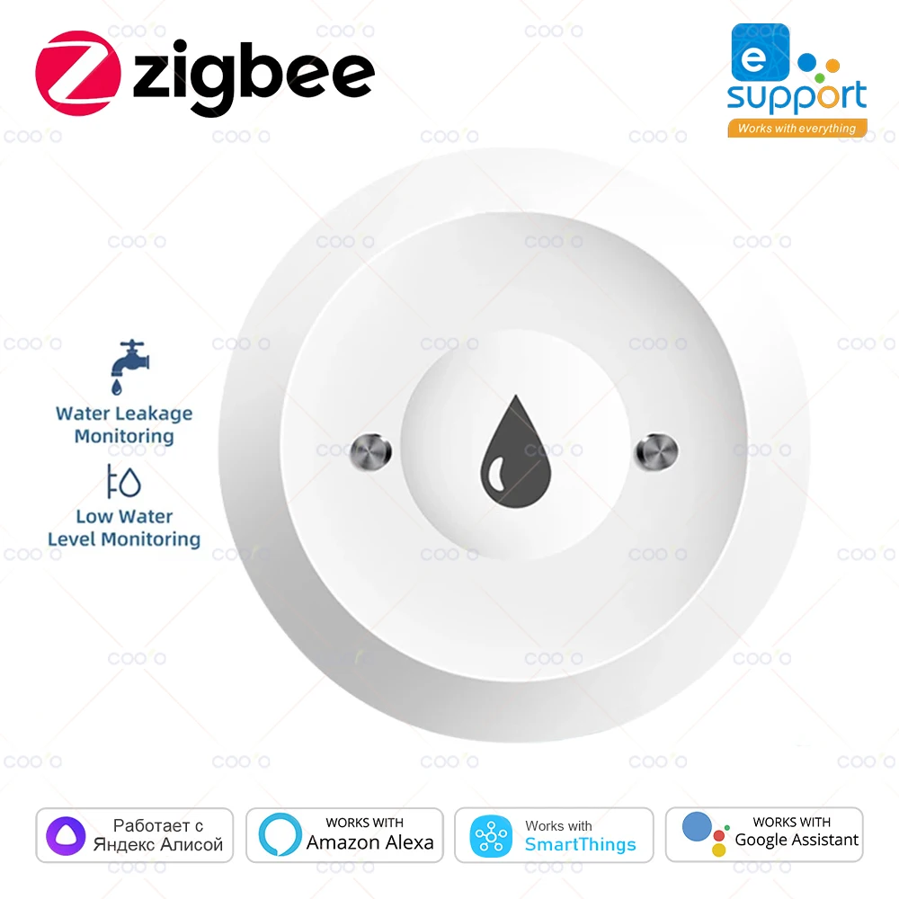 

Ewelink Zigbee датчик воды сигнализация детектор утечки воды оповещение о наводнении система охранной сигнализации при переполнении работает с Alexa Google Alice