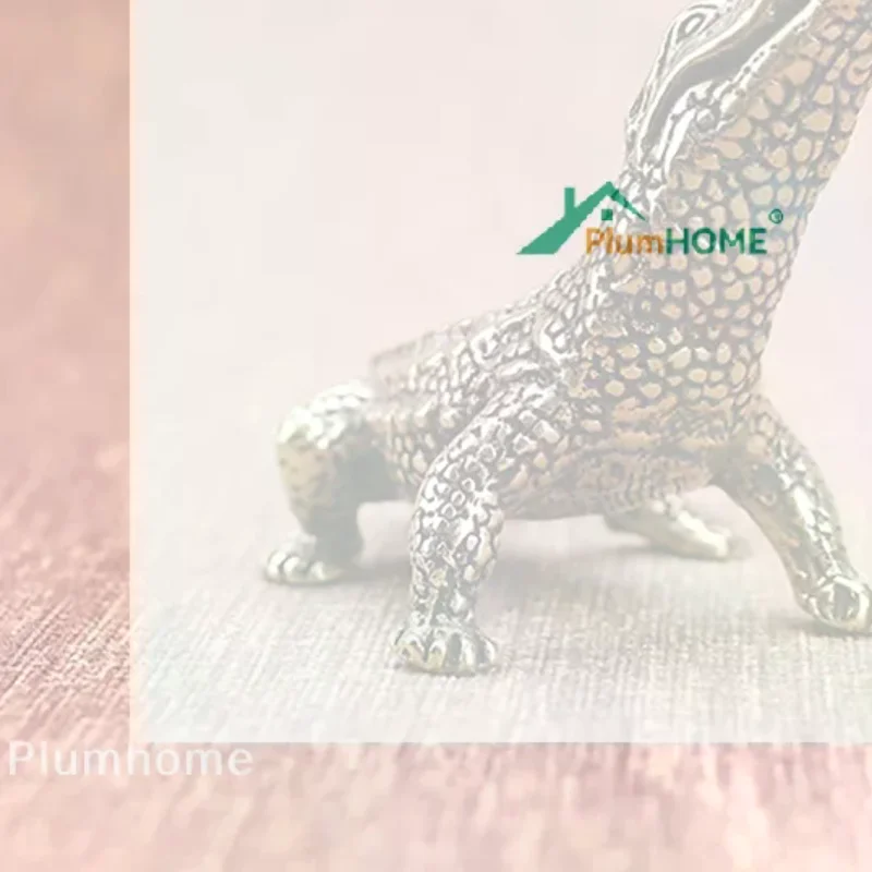 Bronze Crocodile Miniature Figurines Vintage Brass Mini Alligator Statue Desk Ornaments Home Feng Shui Decor Crafts Antique