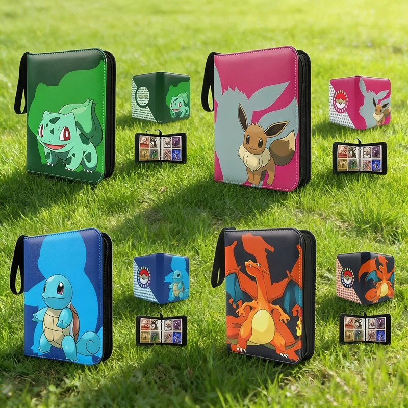 Bolsa de Armazenamento para Cartas de Anime Pokémon, Álbum de Fotos, Álbum de Coleção, Álbum de Folhas Soltas, Zíper de PU, Brinquedos para Fãs de Game King, Pacote de Cartas Pikachu