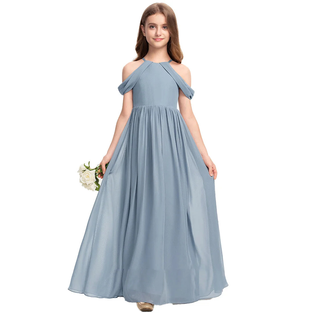 YZYmanualroom Junior abito da damigella d'onore Flower Girl Dress a-line Halter pavimento in Chiffon 2-15T