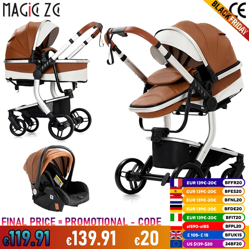 PU Leather Baby 3 in 1 Stroller with Car Seat for Newborns Travel System for Baby Luxury Compact Baby Cars Travel Pram Stroller