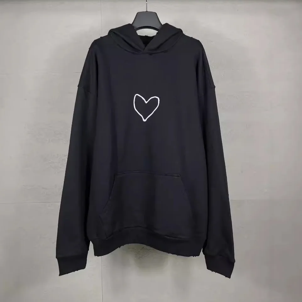 official-website Qixi Love LOGO printed wash water worn old hooded sweater old hooded sweater men and women can wear high street