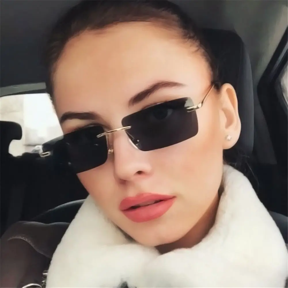 Luxury Design Eyeglasses UV400 Small Sun Glasses Rectangle Rimless Women Vintage Sunglasses Gradient Glasses image 6