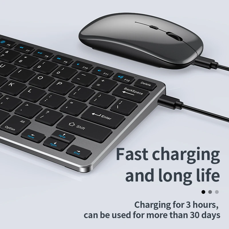 Wireless Bluetooth Keyboard and Mouse Combo Silent Rechargeable, Thin and Ergonomic for Laptop Tablet