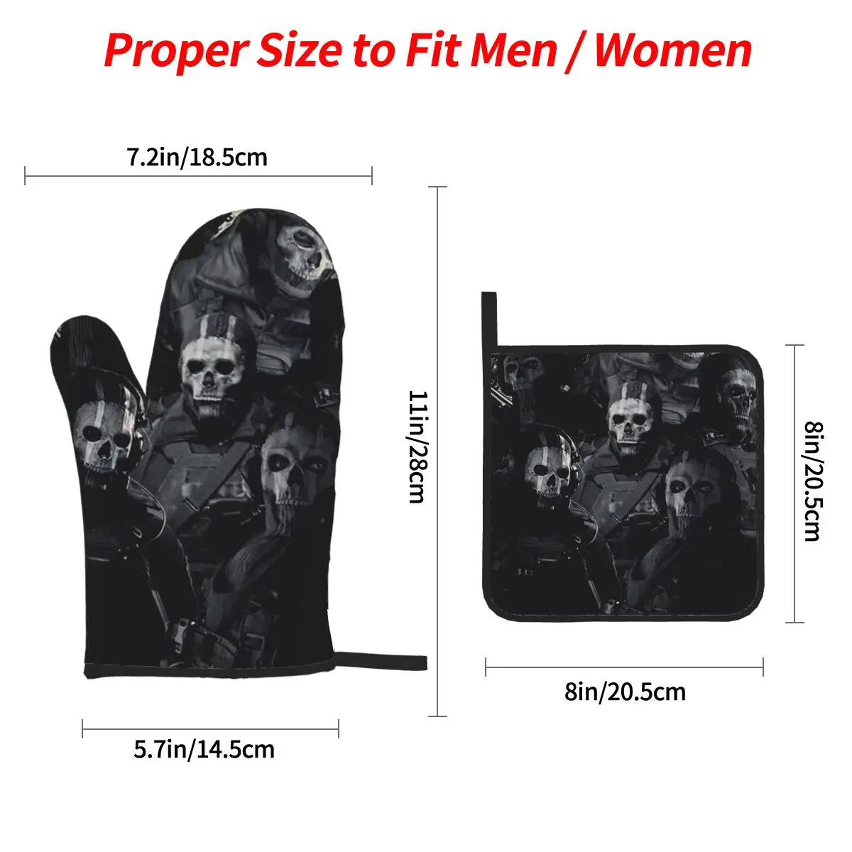 Simon Ghost Riley Oven Mitts and Pot Holder Sets of 4 for Baking Kitchen Cooking Grilling Resistant Non-Slip Gloves