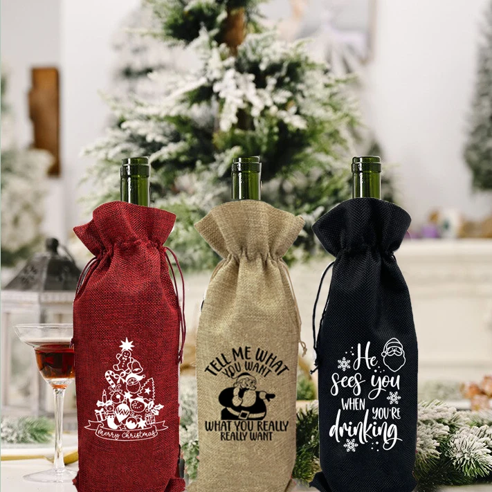 Tell me what you want Santa dust proof wine bottle bags Fragile protective sleeve Burlap storage bag party decor Creative gifts