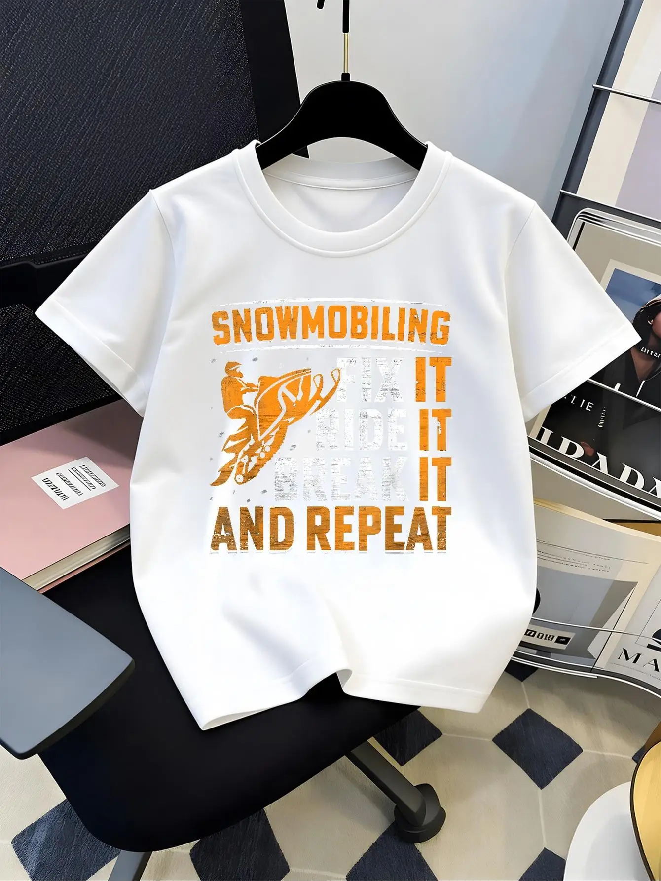Snowmobiling Fix It Ride It Break It And Repeat Vintage Graphic Tee Boys Girls Family Parent Kids Sport Short Sleeve Outfit