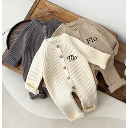 Personalisierte Feste Strick Baumwolle Langarm Outfit Kleinkind Baby Jungen Mädchen Strampler Frühling Herbst Neugeborenen Baby Mädchen Overall