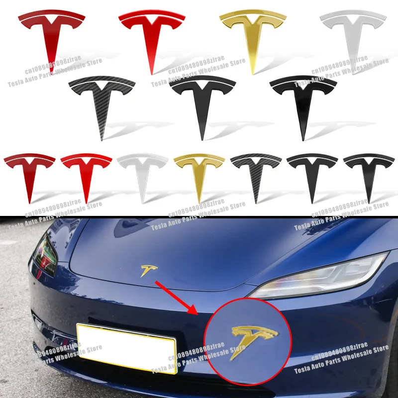 For Tesla Model Y X Model 3 Logo Carbon Metal Car Front Hood Bonnet Grill Rear Trunk Sticker Decal Badge Emblem Auto Accessories